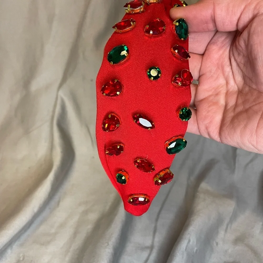 Piper K Vibrant Red and Green Gemstone Knotted Headband - Picture 4 of 8